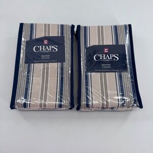 Chaps Beauport Euro Sham Set of 2 Indigo Blue Cream Ticking‎ Stripe 26x26 Cotton